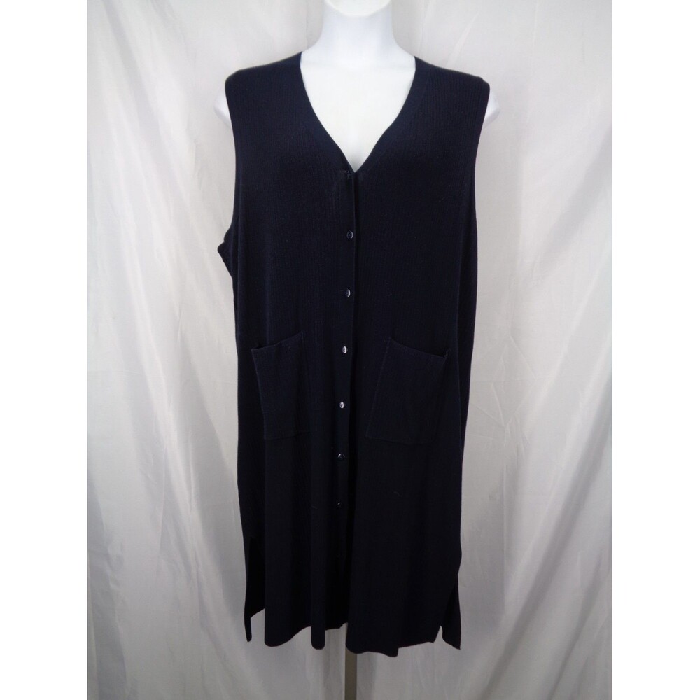 Ulla Popken Navy Blue Ribbed Knit Button Sweater Tunic Vest Plus Size 20/22 NWOT